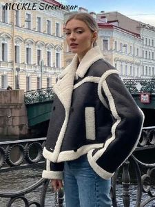 Kvinnorjackor Fashion Wool Jacket Kvinnor Turned Collar Long Sleeve Female Crop Coat 2023 Winter Thicken Fleece Street Botton Lady Outwear T231118