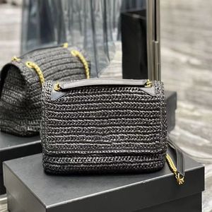 Frauen Stroh Tasche Umhängetaschen Sommer Stricken Handtasche Frauen Korb Taschen Luxus Messenger Schwarz