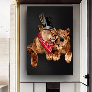 Leoni astratti Wall Art Canvas Painting Costume Cappello Immagine animale Morden Stampa su tela Poster per soggiorno Decorazione della parete di casa