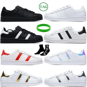 OG Superstar Casual Shoes 여자 남자 평평한 운동화 화이트 골드 블랙 레드 네이비 슬리버 신발 슈퍼 스타 80 년대 프라이드 운동화 디자이너 남성 여성 트레이너