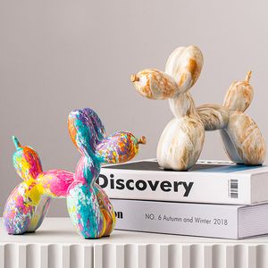 装飾的なオブジェクト図形のアートグラフィティカラフルな風船犬彫刻樹脂彫像北欧のホームリビングルーム机の装飾インテリアギフト230418