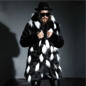 Мужские куртки, зимняя мода, мужская шуба из лисьего меха, облегающая кожаная куртка из искусственного меха, повседневное длинное пальто с капюшоном, большие размеры S ~ 4XL 231118