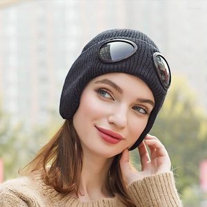 Mützen Beanie/Totenkopfmützen Herbst Winter Pilotenbrille Wollmütze verdickte warme Outdoor-Skisport Vielseitiger Gehörschutz Strickmütze Mütze