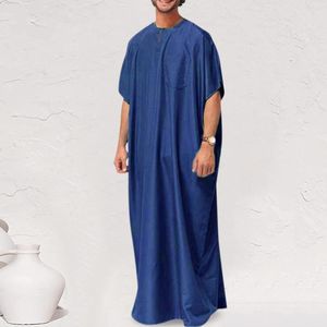 Men's T Shirts Men's Pocket Button Neck Muslim Casual Long Round Sleeve Solid Robe Jubba Thobe Blouse