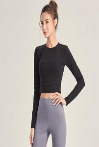 Lu Yoga Clothing Women039S New Gauze Stitching Exposed Unbililical SlimmingセクシーなクロックドライフィッティングロングリーベッドTシャツ9291940