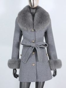 Women's Wool Blends Winter Jacket Women Real Fur Coat Natural Collar Cuffs Belt Cashmere Woolen Warm Outerwear Fashion Streetwear 231118