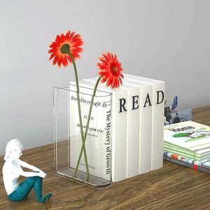 Вазы Clear Book Flower Vase Vase Акрил чистая книга ваза для цветов милый декор книжной полки для цветочной композиции домашние украшения y23