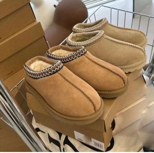 Kastanj vinter slip-on skor ull tasman ankel kort fluffy pälsa halv snö boot tazz utomhus stövlar mules fårskinn klassisk uggsityande lyxig skjuvning