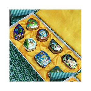 Jewelry Pouches, Bags Wholesale Chinese Old Beijing Cloisonne Jewelry Box Copper Tire Enamel 1 Set 8Pcs Drop Delivery Jewelry Jewelry Dhcip