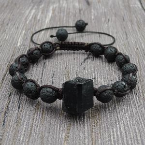 Strand Black Tourmaline Double Points Volcanic Round Beads Hand Knitted Bracelets Approx 8 Inch