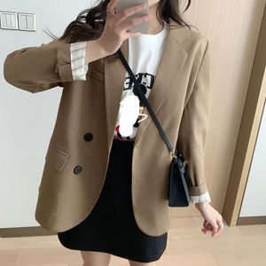 Women's Suits Blazers Lucyever Autumn Coat Korean Style Notched Single Breasted Outwear Ladies Basic Long Sleeve Office Blazer 230418