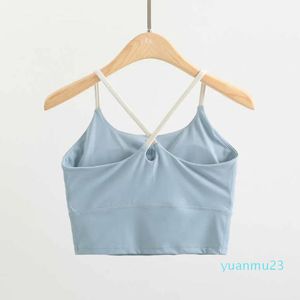Yoga Outfit Custom Women's Naked Feel Yoga Tank Tops Padded Sports Bra Cross Back Spaghetti Strap 25 Fitness Running Crop Top