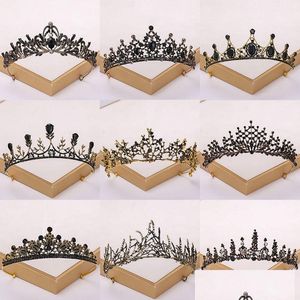 Tiaras Baroque Vintage Black Tiara And Crowns Crystal Rhinestone Wedding Hair Accessories Queen Princess Crown More Design H Dhgarden Ot0Lj