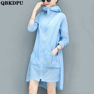 Suncreen Odzież z kapturem z kapturem filtra przeciwsłoneczne cienki płaszcz średniej długości Kobiety letnie kurtki ochronne UV swobodne luźne marce Koreańska moda Abrigos P230418