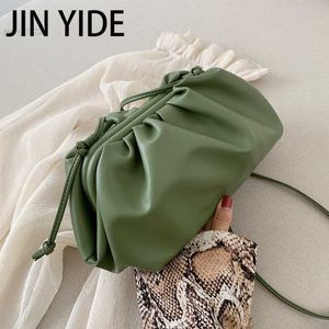 Сумки на плече Джин Йин Йиде твердый цвет кожа кожа кросс -кубика для женщин 2023 маленькая сцепление леди роскошная сумка для мессенджера на плече