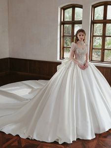 2023 newest Luxury Ball Gowns Wedding Dresses Beaded Embroidery Princess Gown Corset Sweetheart necklace satin Cathedral Train Plus Size Custom Made Bridal Dress