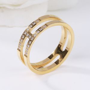 Luxo Mulheres Estilo H Letter Ring Anel Stainless Aço Anéis para Presente