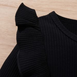 Conjuntos de roupas de outono para bebês de 0 a 4 anos, 2 peças, manga comprida, gola redonda, camisa preta e saia