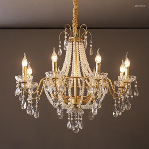 Chandeliers Restaurant Bar Kitchen Antique Crystal Chandelier Lighting Art Deco Pearl LED Ceiling Pendant Hanging Lamp For Home