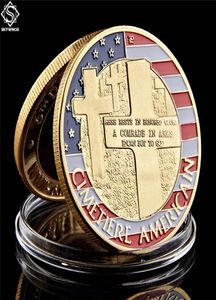 Normandie War Antique Craft 1oz Gold Plated America Challenge Coin med rund akrylbox för samling1409804