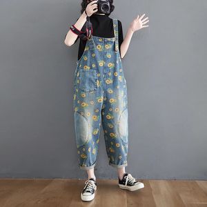 Women's Jeans 2311 Spring Summer Jumpsuit Women Floral Print Denim Overalls Ladies Rompers Loose Harem Wide Leg Jumpsuits Anklelength 231117