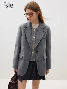 Women's Wool Blends FSLE 100 Style Short Blazer Doublesided Woolen Jackets Singlebreasted Twobutton Office Lady Simple Suit Coats 231118