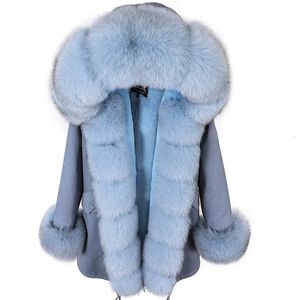 Women's Fur Faux MAOMAOKONG 2023 Winter Women Coat Natural Collar Cuff Black Jackets Outwear Thick Luxury Real Parka 231117