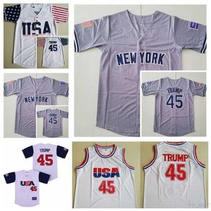 Moive Baseball US New York 45 Edworder Trump Jerseys Mens White Gray All Titched Retro Cooperstown Base Base Retire Sport Creatable Cotton Sewn On