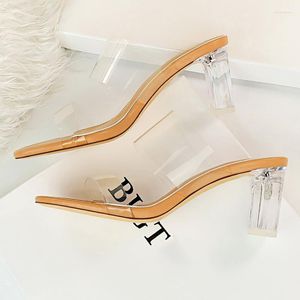 Slippers Women Slides 6.5cm 8.5cm High Heels Crystal Clear Mules Fetish Summer Sandals Prom Sandles Transparent Shoes