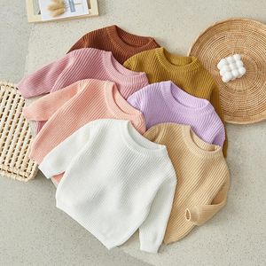 Pullover Suefunskry Born Baby Girl Boy Sticked Long Sleeve Autumn Winter Sweater Solid Loose Casual Tops Kids kläder 3 M 5Y 231117