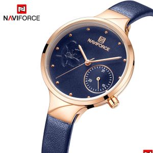 Armbandsur Naviforce Women mode Blue Quartz Watch Lady Leather Watchband Högkvalitativt Casual Waterproof Artwatch Gift Dhgarden Othhl