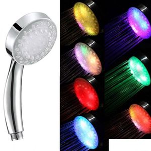 Luci del rubinetto a led Cambianti Matic Luci a led autocoloranti Soffione doccia a pioggia sospesa Colorf Bagno Wc Vasca da bagno rotonda singola Drop Deliv Dhp7J