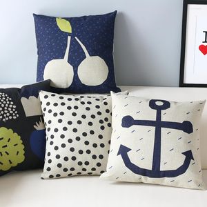 Kudde Nordic Blue Navy Fruit Anchor Cover Home Decorative Office SOFA Kudde 45x45cm