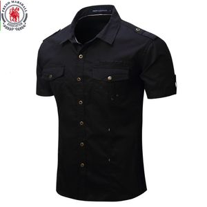 Men's Casual Shirts Arrive Mens Cargo Shirt Men Casual Shirt Solid Short Sleeve Shirts Multi Pocket Work Shirt Plus Size 100% Cotton 230418