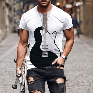 Men's T Shirts Summer Musical Instrument Guitar T-shirt 3D Tryckt Män kvinnor unisex casual överdimensionerade toppar TEES KORT SLEEVE KLÄNNINGAR