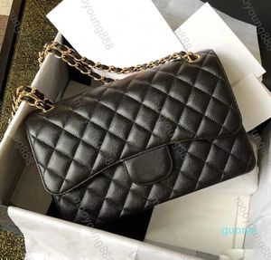 2023 Jumbo Double Flap Bag Роскошный дизайнер Натуральная кожа Caviar Lambskin Классический черный кошелек Стеганая сумка Зеркальное качество Плечо Золотые сумки Кошелек на цепочке