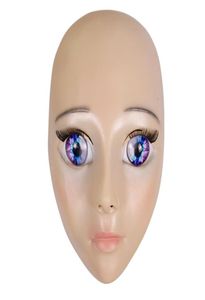 2019 New Anime Girl Mask Cosplay Cartoon Crossdresser Latex Adult Blue Eyes Cute Anime Female Face Mask5482915