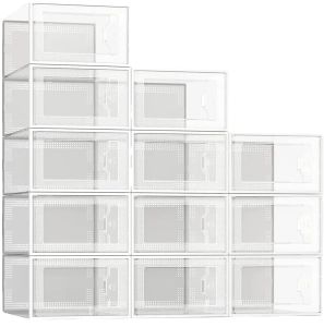 Shoe Storage Boxes Clear Plastic Stackable Shoe Organizer for Closet Foldable Shoes Containers Bins Holders 10 pcs