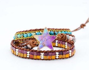 Strang Fashion Star Leather Wrap Bracelets W / Nautural Stone Multilayers Statement Armband Teengirl Women Jewelry