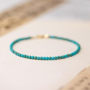 Strand Very Fine 2mm Natural Turquoise Bracelet Womens Single Circle Beaded 14k Gold Plated Handmade Jewelry