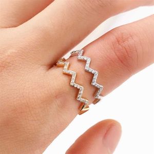 Band Rings 1PC Wave Pattern Zircon Inlaid Ring Simple SingleLayer Wavy Zigzag Ring Adjustable Opening Gold Silver Color Ring Jewelry Gift AA230417