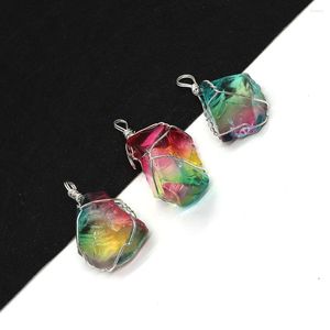 Anhänger Halsketten Naturstein Tricolor Kristall Unregelmäßig 25-55mm Bunte Charm Wicklung DIY Halskette Ohrring Modeschmuck Zubehör