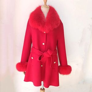 Women's Wool Blends 2023 Winter Real Fur Coat Women Jacket With Natural Collar Slim Female Woolen Cashmere Outwear 231118