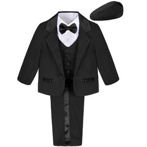 Rompers Baby Boys Formalne zestawy odzieży Chrzest Suib nie niemowlę urodziny Tuxedo Brak ogonowych imprezowych stroje chłopięcych kościół 5 komputerów