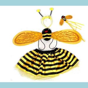 Andra evenemangsfest levererar barn Fairy Ladybug Bee Wing Costume Set Fancy Dress Cosplay Wings Tutu kjol Wand pannband tjej pojke dhnbe