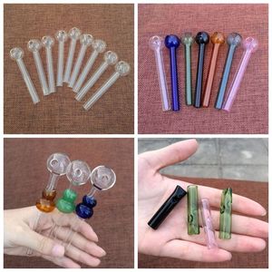 Smile Logo Pyrex Glass Pipe Oil Burner Clear Blue Pink Hand Pipe Pyrex Glass Oil Burner Pipes Rökning Tillbehör 4 tum Hopah Pipe BJ