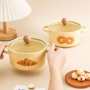 KAWAII Seramik Ramen Erişteleri Kapaklı ve Başlıklı Büyük Kapasiteli Anında Çorba Salata Kasesi Konteyner Yaratıcı Sofra Takımları