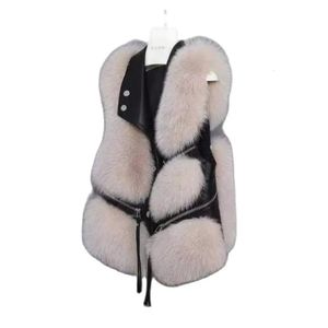 Abrigo de peluche de piel sintética para mujer Chaqueta de piel de felpa High Street Chaleco de piel sintética Abrigo Solapa para mujer Sin mangas Hebilla Chaqueta ajustada cayó 231118