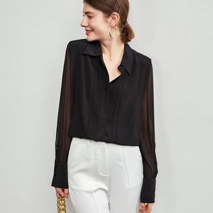 Blouses femininas de alta qualidade camisa feminina Blusa de seda mulher preta de manga comprida Top feminina elegante na primavera roupas de verão 2023 ROPA MUJER