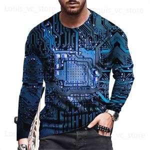 Men's T-Shirts Men's Long Sleeve T-Shirt 3D Printing Electronic Chip Cool O Neck Long Sleeve Fashion Men's T-Shirt Casual Sports Oversized Top T231118